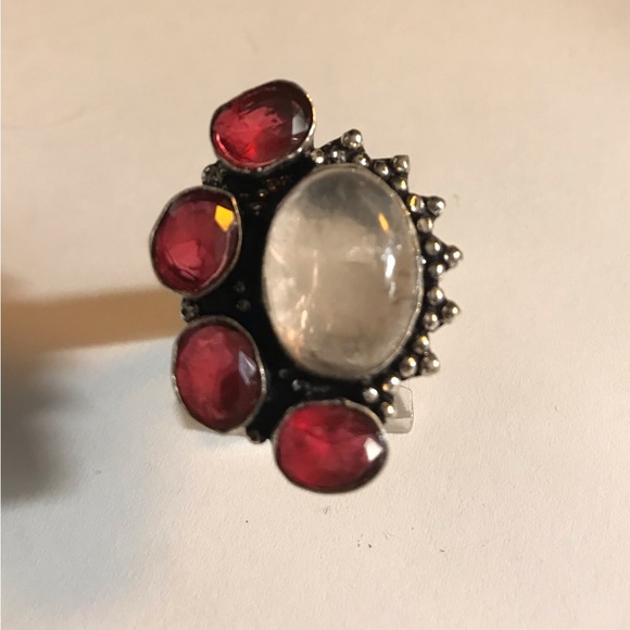 Rose Quartz Garnet 925 Sterling Silver Ring